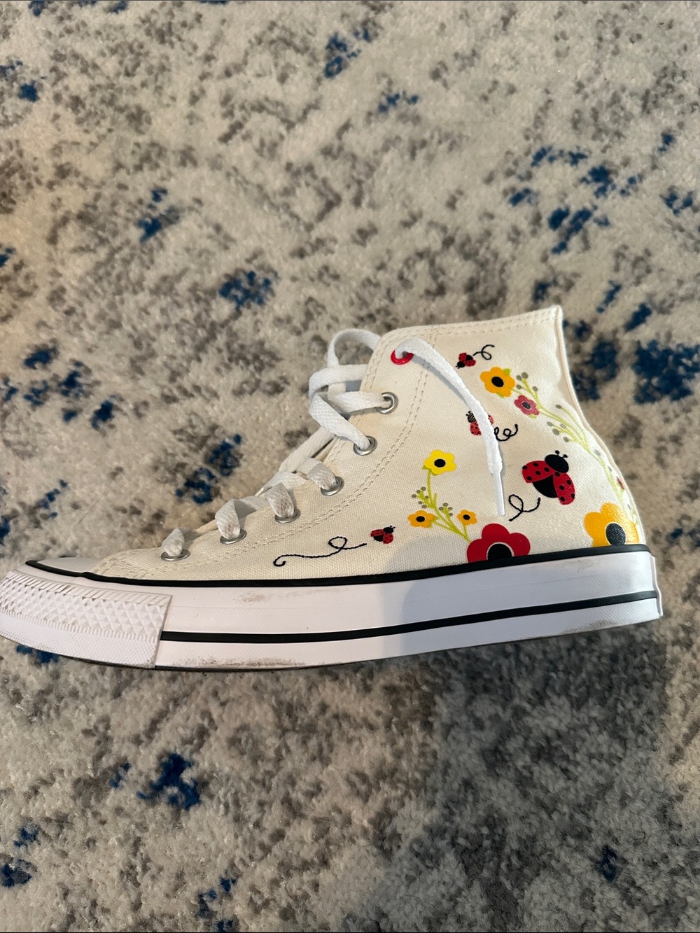 Converse White High-Top Sneakers with Red Ladybug & Yellow Floral Accents - Picture 1 of 7